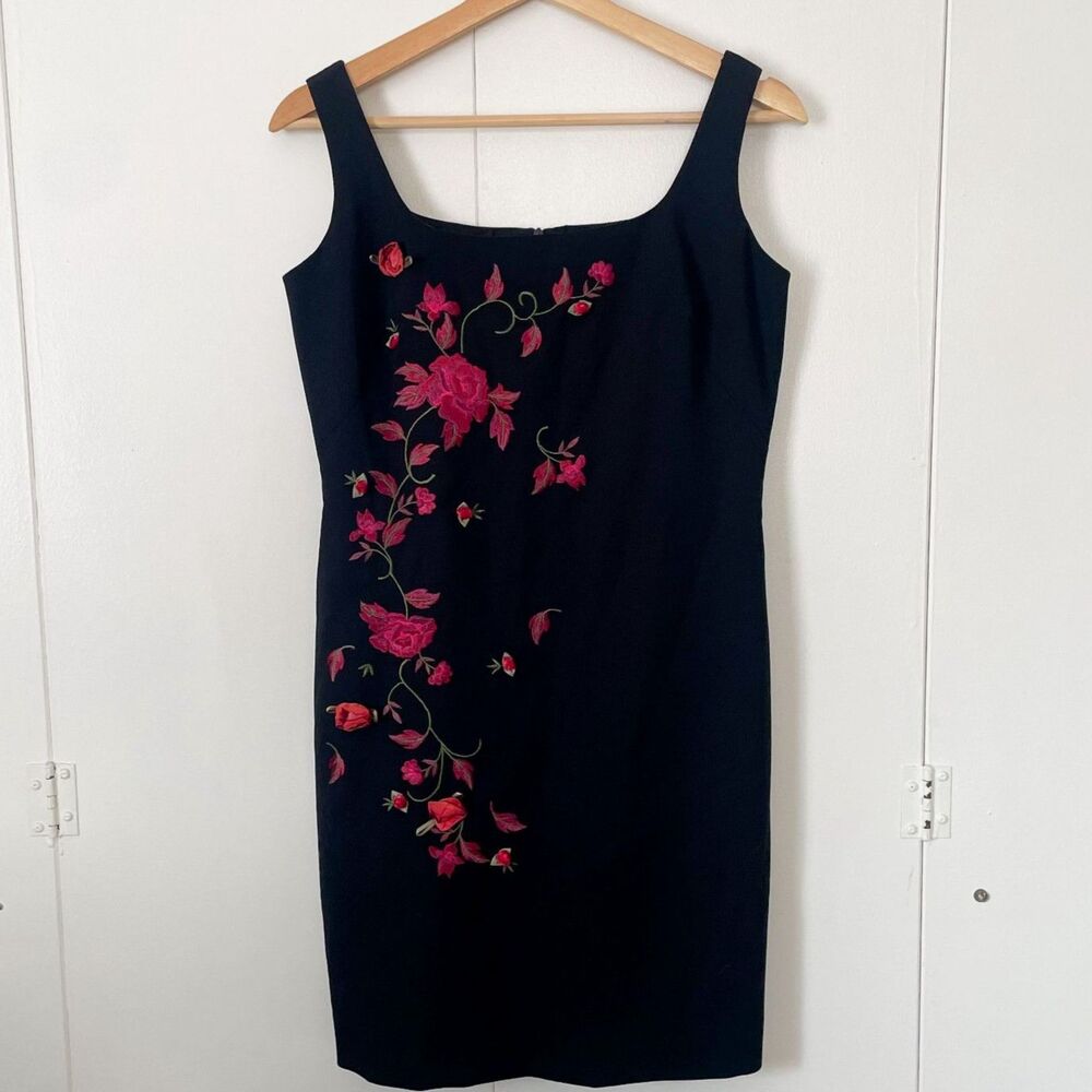 Vintage 90s Whimsigoth Sheath Dress Floral Fairy Applique, Sz 6